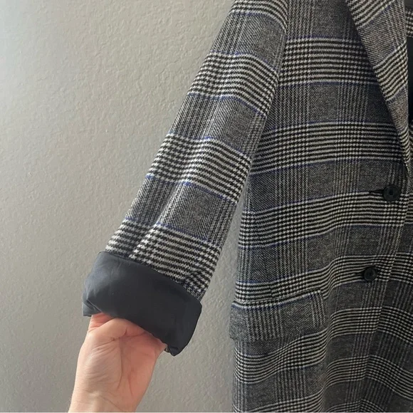 Levi's Amaya Wool Blend Fur Trimmed Collar Meteorite Plaid Pea Coat Size Small - Picture 7 of 16